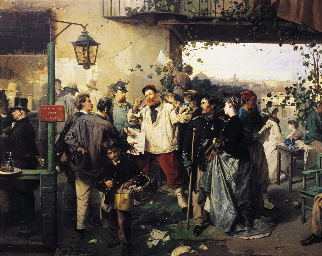 1815-Domenico Induno - L'arrivo del bollettino della pace di Villafranca - Palazzo delle Belle Arti, Roma - dettaglio
